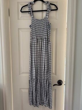 Ripe Navy and White Plaid Tie-Shoulder Maxi Dress